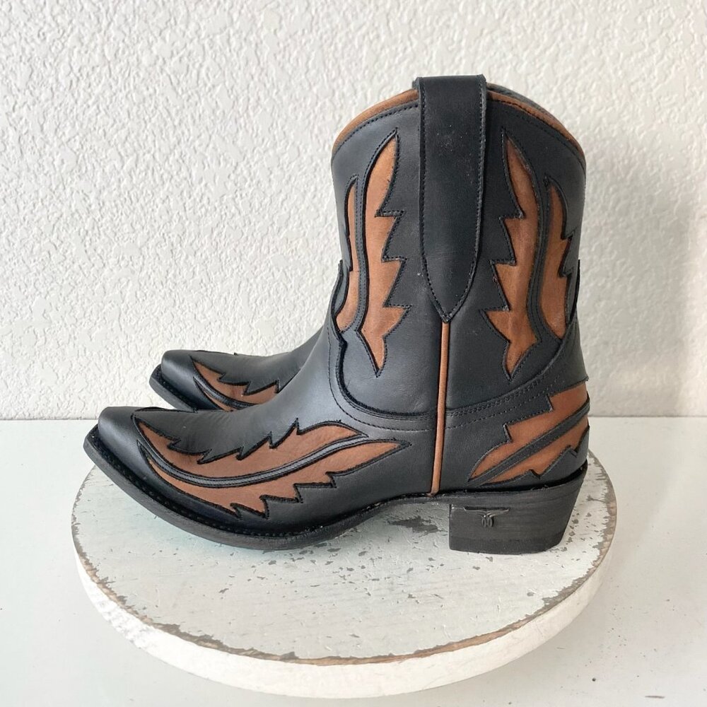 Lane WALK THE LINE Womens Cowboy Bootie 7 Black Brown Cowgirl Short Ankle Boot - Picture 4 of 11